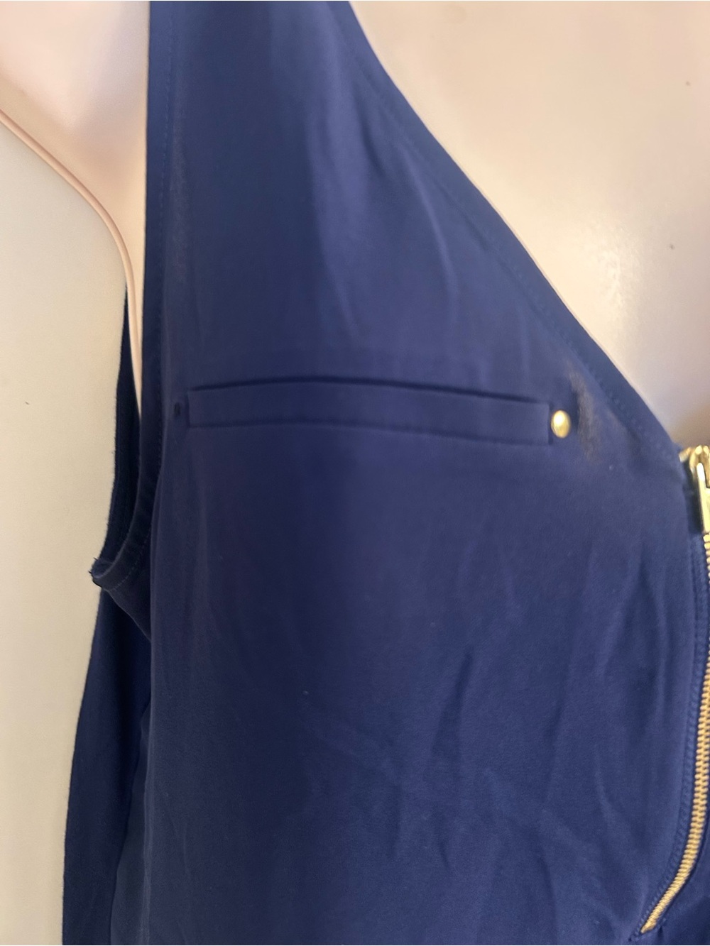 NWT-Express Blue  V-Neck Sleeveless Tank with Gold Zip - Picture 6 of 12